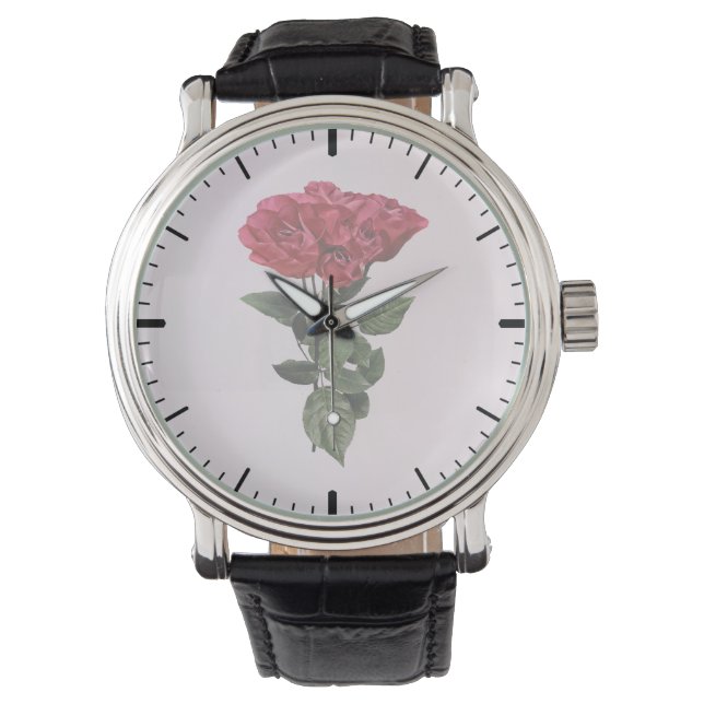 Reloj De Pulsera Rosas rojas y hojas (Anverso)