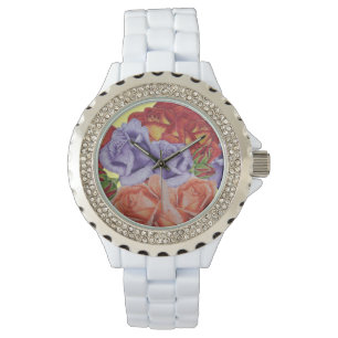 Reloj De Pulsera rosas rojos de las flores y brotes color de rosa