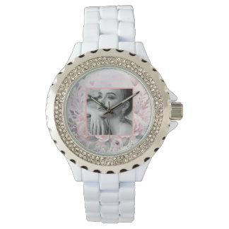 Reloj De Pulsera Rosas rosados púrpura corazones foto acuarela flor