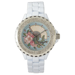 Reloj De Pulsera Rosas SALVAJES CON FANÁTICO Floral Azul Rosa