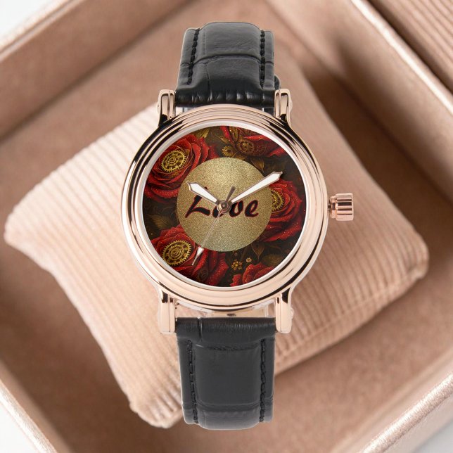 Reloj De Pulsera Rosas Steampunk de Lujo Románticas Engranajes Dora (Subido por el creador)