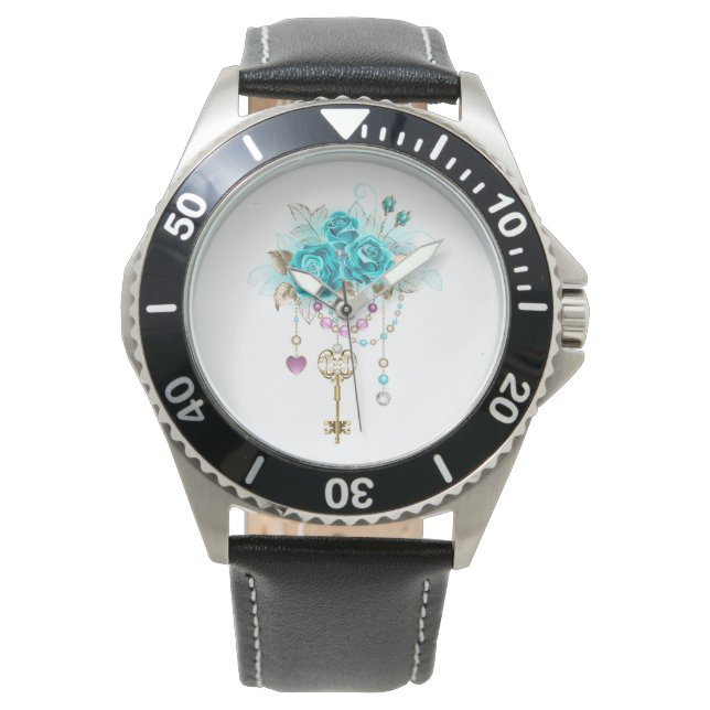 Reloj De Pulsera Rosas turquesas con llaves (Anverso)
