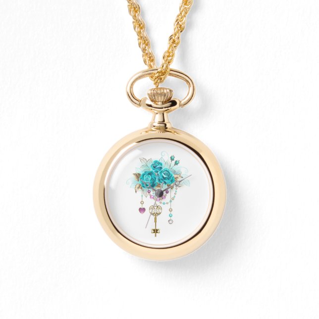 Reloj De Pulsera Rosas turquesas con llaves (Anverso)