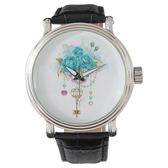 Reloj De Pulsera Rosas turquesas con llaves (Anverso)