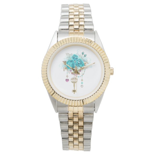 Reloj De Pulsera Rosas turquesas con llaves (Anverso)