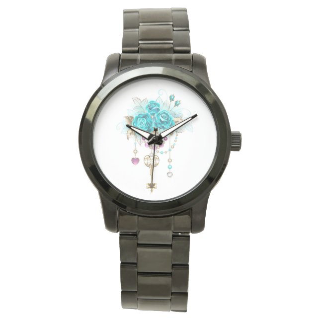 Reloj De Pulsera Rosas turquesas con llaves (Anverso)