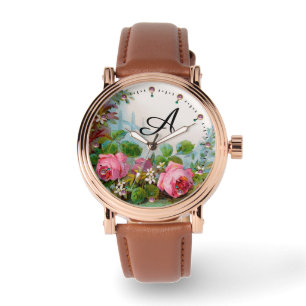RELOJ DE PULSERA ROSAS Y JASMAS ROSAS DE COLOR ROSA, MONOGRAMA FLOR