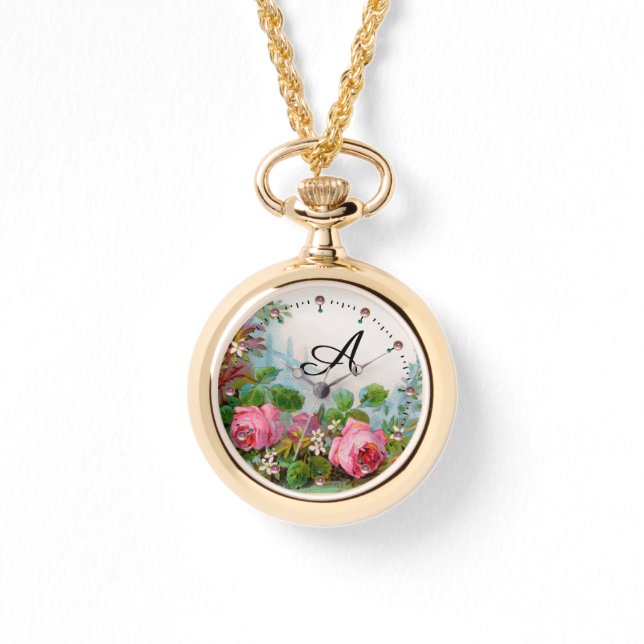 RELOJ DE PULSERA ROSAS Y JASMAS ROSAS DE COLOR ROSA, MONOGRAMA FLOR (Anverso)