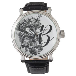 Reloj De Pulsera Rosas y polillas - Monograma negro