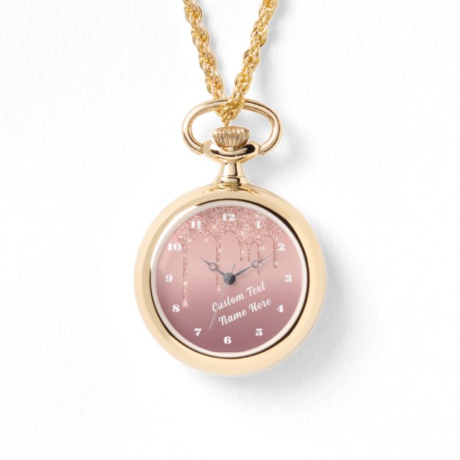 Reloj De Pulsera Rose Gold Glitter Sparkly Watch Personalized Text (Anverso)