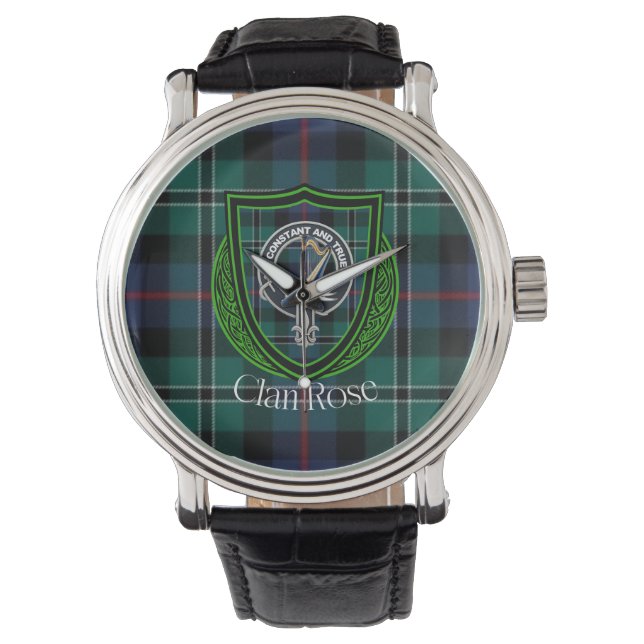 Reloj De Pulsera Rose Scottish Clan Tartan & Crest (Anverso)
