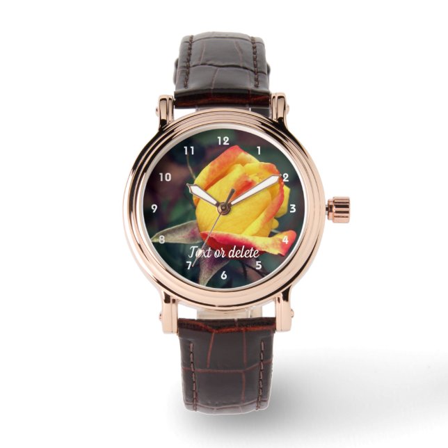 Reloj De Pulsera Rosebud amarillo con luces rojas personalizadas (Anverso)