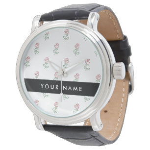 Reloj De Pulsera Roses Rojos, Patrón De Rosas, Tu Nombre