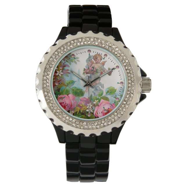 RELOJ DE PULSERA ROSOS Y FLORES ROMÁNTICOS DE ÁNGEL ROMÁNTICO (Anverso)