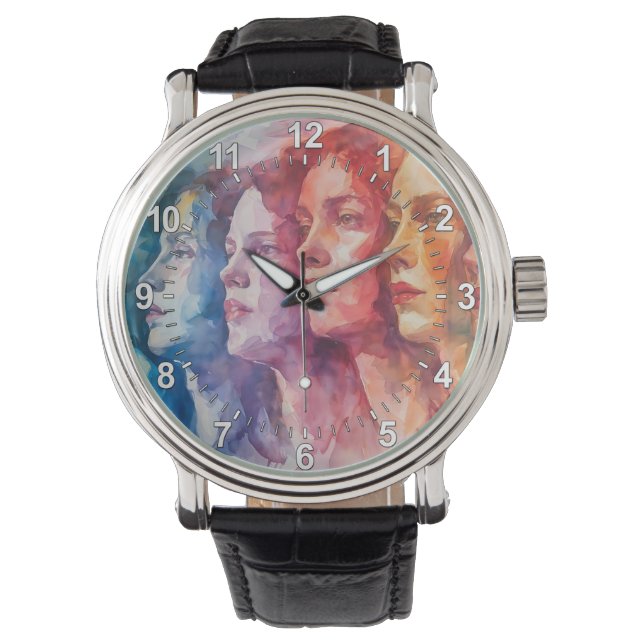 Reloj De Pulsera Rostros de las mujeres - Pintura de acuarela (Anverso)