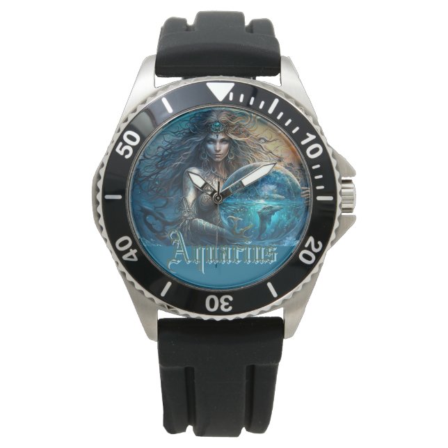 Reloj De Pulsera Rótulo Aquarius Zodiac (Anverso)
