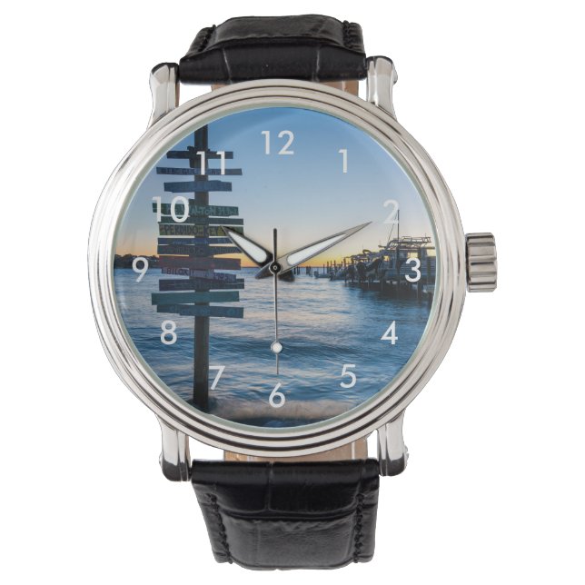 Reloj De Pulsera Rótulo De Pensacola Bay Sunset By Dock Writing Wat (Anverso)