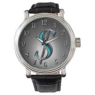 Reloj De Pulsera Rótulo en dólares Impresión turquesa y plata