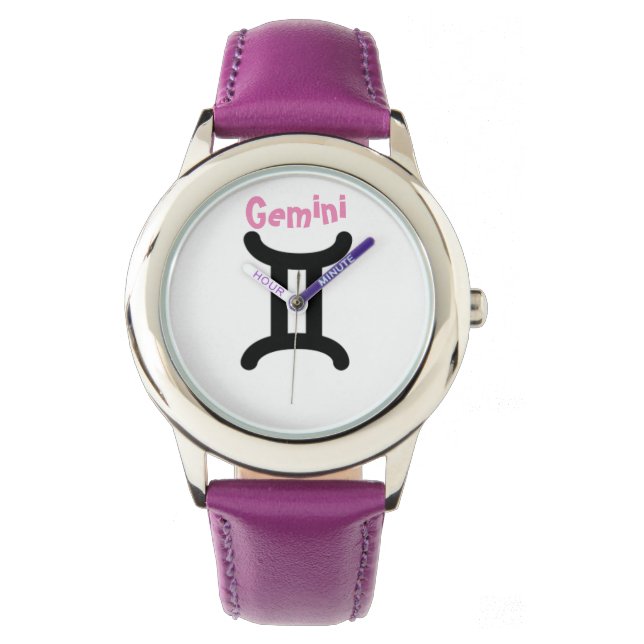 Reloj De Pulsera Rótulo Gemini del Zodiac. Los Niños Miran. (Anverso)