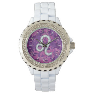 Reloj De Pulsera Rótulo Leo en el marcado de camuflaje rosa de Fuch