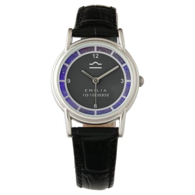 Reloj De Pulsera Rótulo Libra Zodiac Galaxia Elegante Personalizada (Anverso)