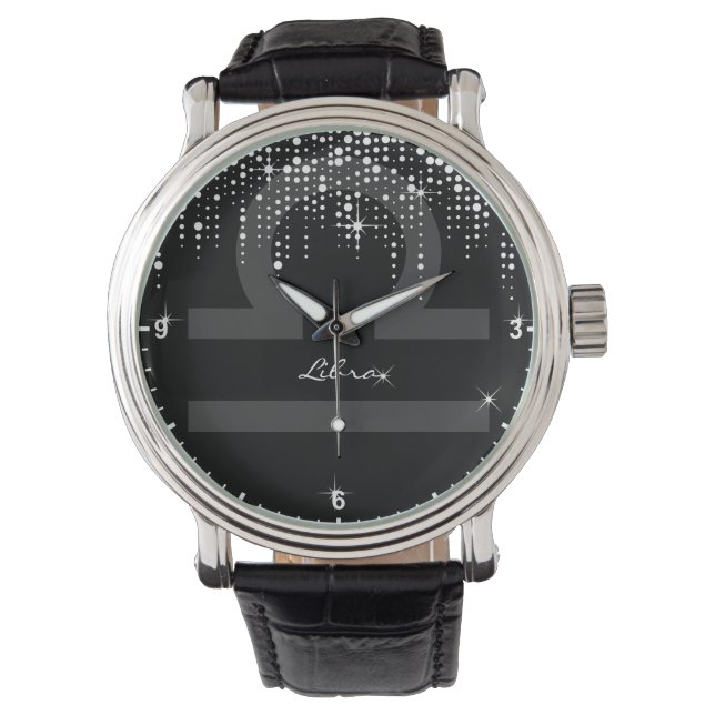 Reloj De Pulsera Rótulo Libra Zodiac Lluvia Purpurina Impresionante (Anverso)
