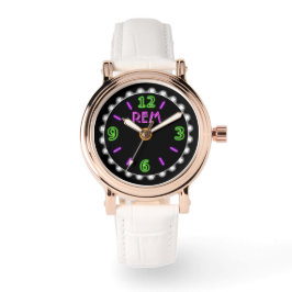 Reloj De Pulsera Rótulo retro neón en violeta y verde - personaliza
