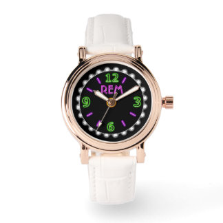 Reloj De Pulsera Rótulo retro neón en violeta y verde - personaliza