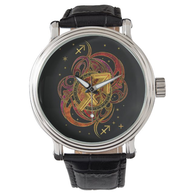 Reloj De Pulsera Rótulo Sagittarius Zodiac Elemento de fuego (Anverso)