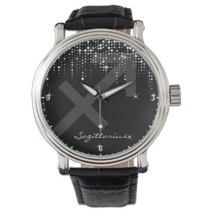 Reloj De Pulsera Rótulo Sagittarius Zodiac Glam Dripping Purpurina