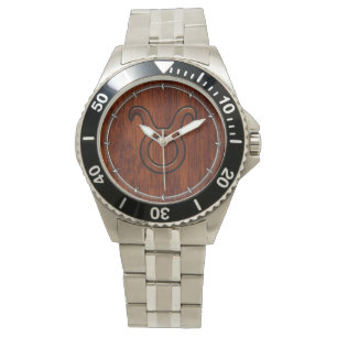 Reloj De Pulsera Rótulo Taurus Zodiac al estilo caoba