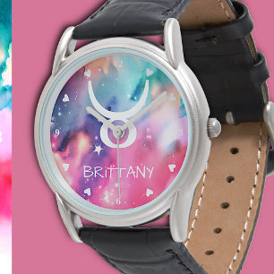 Reloj De Pulsera Rótulo Taurus Zodiac Pintura de acuarela asombrosa