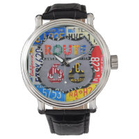 Route 66 License Plate Art Black Wrist Watch
