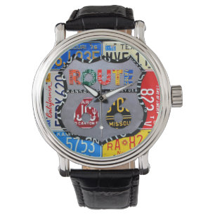 Reloj De Pulsera Route 66 License Plate Art Black Wrist Watch