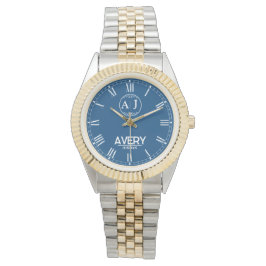 Reloj De Pulsera Royal Blue White Leather Custom Monogram Classic