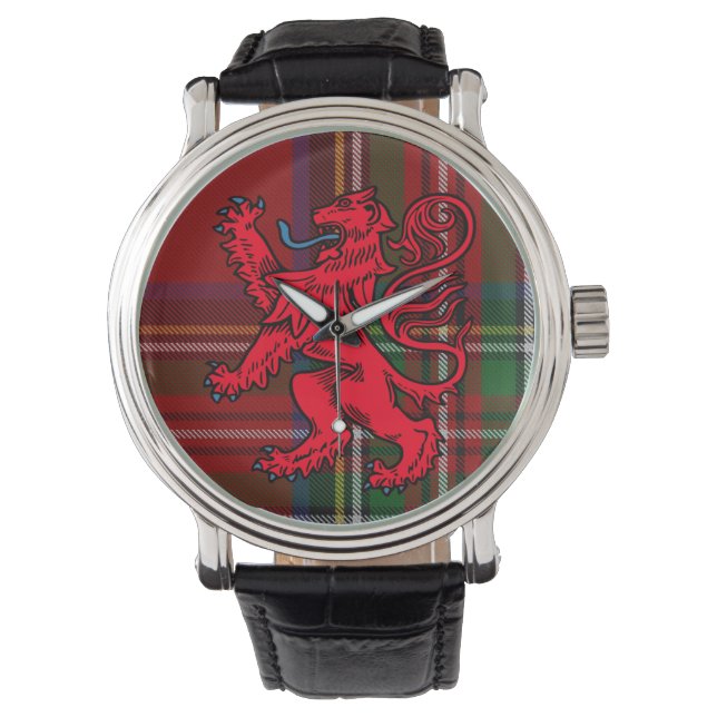 Reloj De Pulsera Royal Stewart Tartán Con León Rojo Rampant (Anverso)