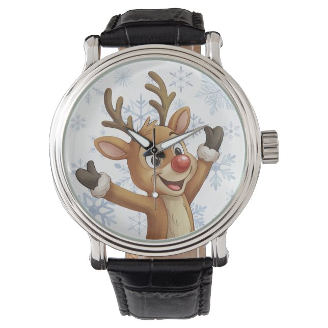 Reloj De Pulsera Rudolph con copos de nieve azules  (Anverso)
