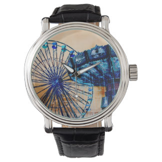 Reloj De Pulsera Rueda de la rueda de los ferris de color azul amar