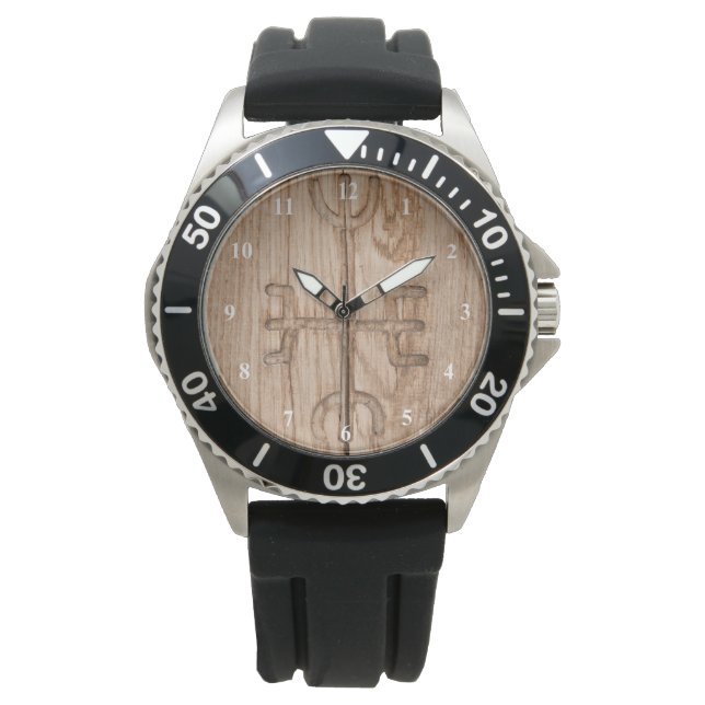 Reloj De Pulsera Rueda de viking sobre madera rota (Anverso)