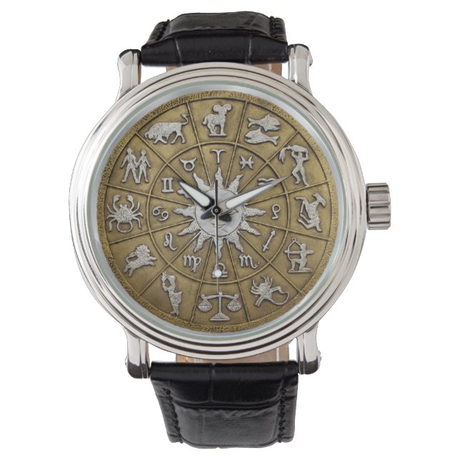 Reloj De Pulsera Rueda de Zodiac de Brass (Anverso)