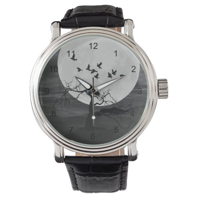 Reloj De Pulsera Ruidos espeluznantes volando contra la luna llena (Anverso)