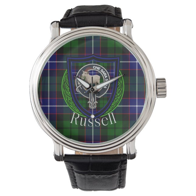 Reloj De Pulsera Russell Scottish Clan Tartan & Crest (Anverso)