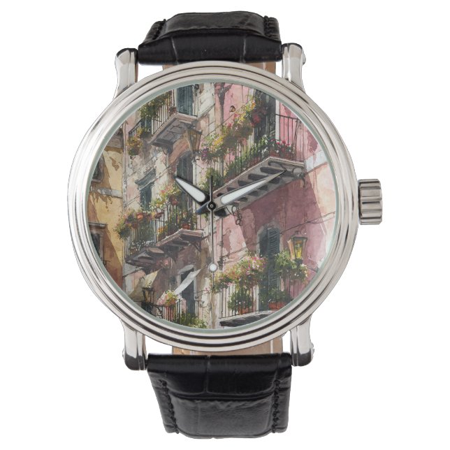 Reloj De Pulsera Rustic Earth Tones Balcony Scene Watch (Anverso)