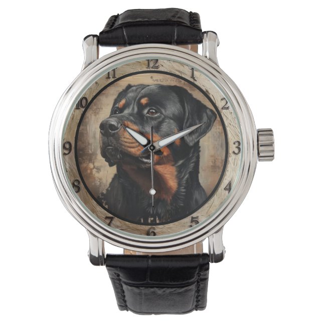 Reloj De Pulsera Rustic Rottweiler Dog (Anverso)