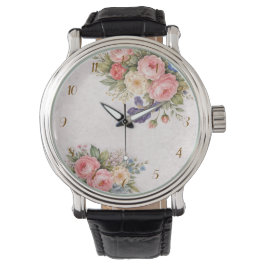 Reloj De Pulsera Rustic Vintage Personalized Floral Rose Design    