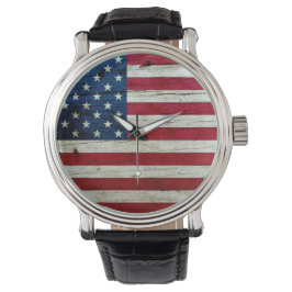 Reloj De Pulsera Rústica de la madera de la bandera estadounidense 