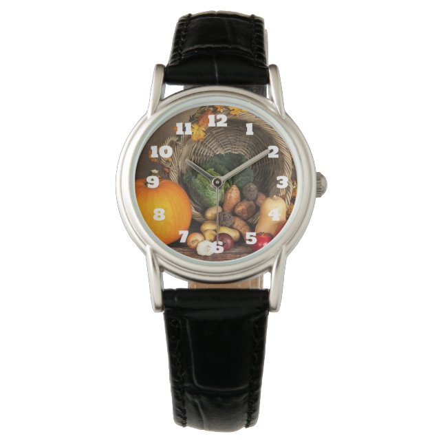 Reloj De Pulsera Rústica mesa de Acción de Gracias abundante cosech (Anverso)