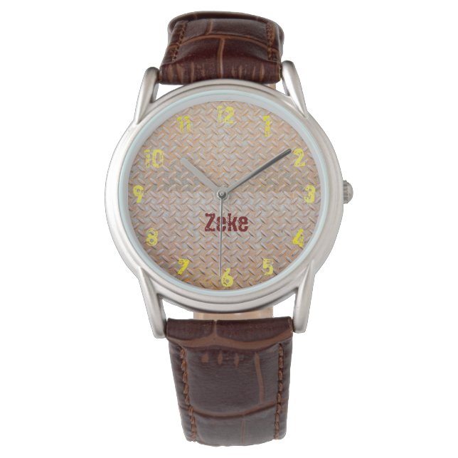 Reloj De Pulsera Rusty Diamond Plate Steel Custom Name (Anverso)