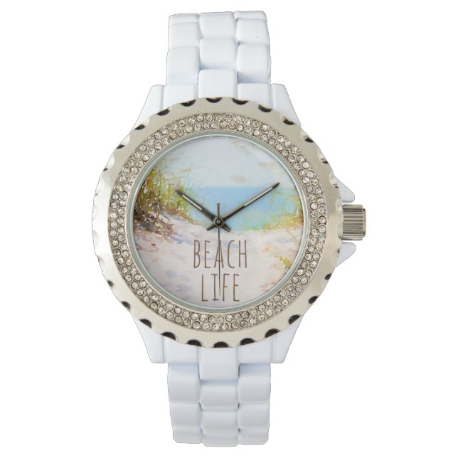 Reloj De Pulsera Ruta de la playa de acuarela Beach Life (Anverso)