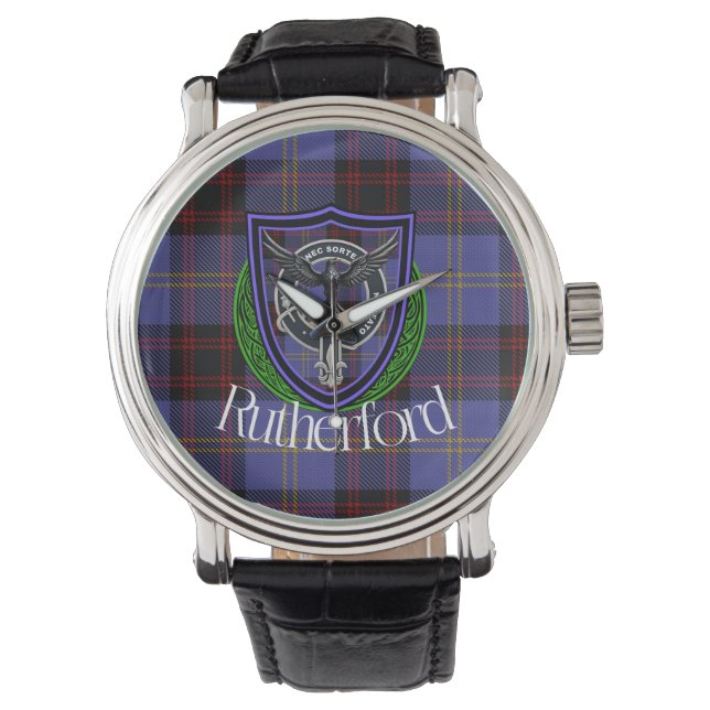 Reloj De Pulsera Rutherford Scottish Clan Tartan & Crest (Anverso)